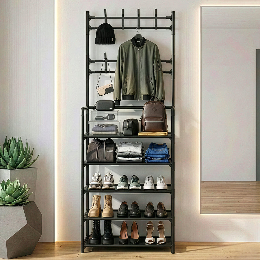 Perchero Metálico con Ruedas · Organizador de Closet color Negro