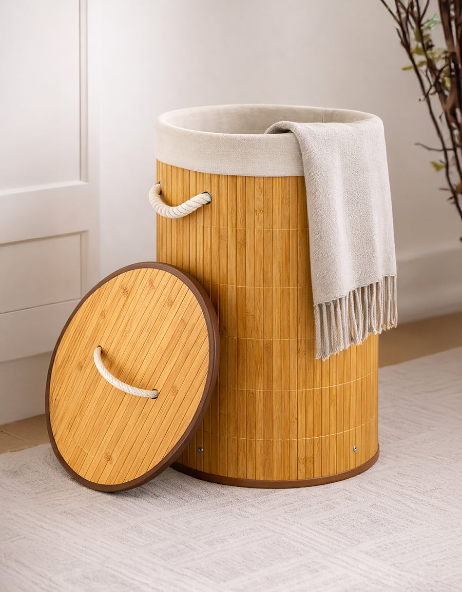 Cesto para Ropa Sucia de Bambú con Asas · Madera
