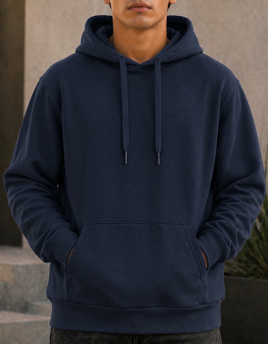 Sudadera Hombre Hoodie con Capucha Fleece · Bolsillo Canguro color Azul Marino
