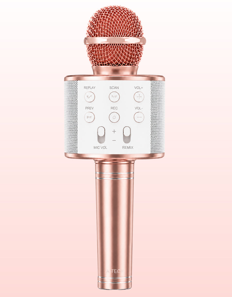 Micrófono Karaoke Bluetooth con Bocina WS858 color Rosa Claro