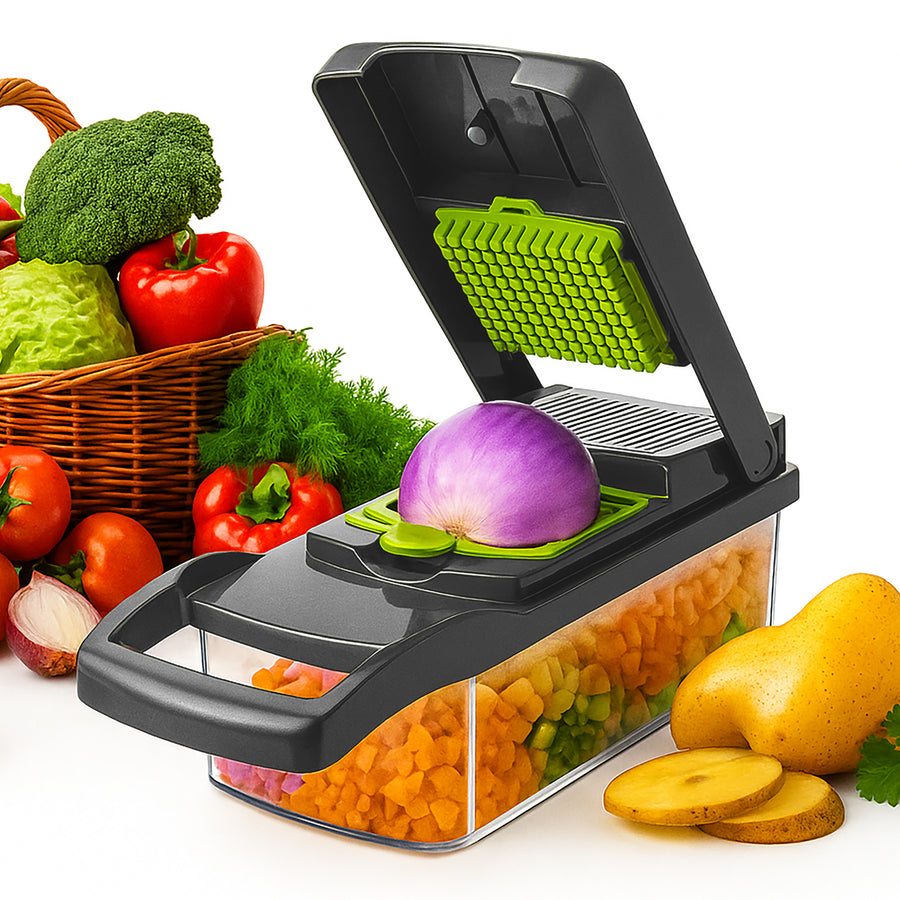 Rebanador de Verduras Multiusos · Set 16 Piezas color Negro