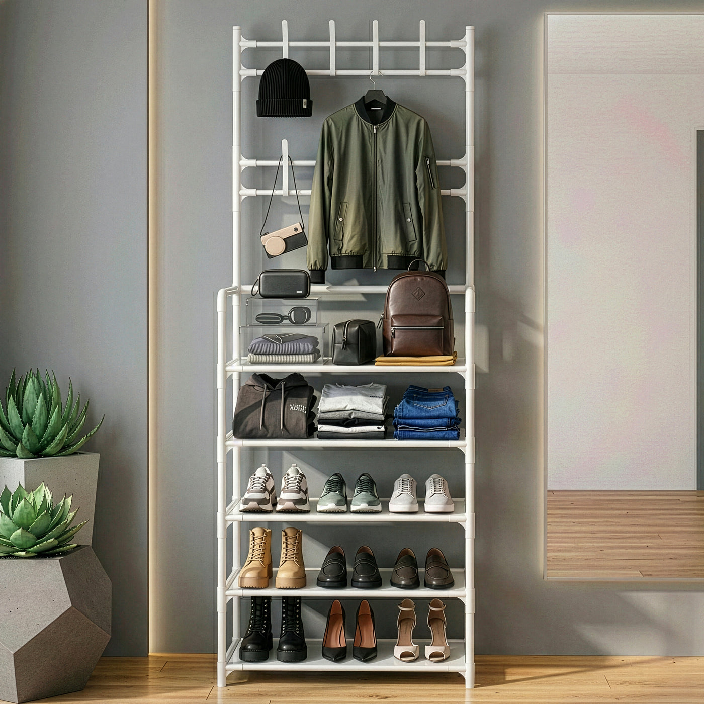 Perchero Metálico con Ruedas · Organizador de Closet color Blanco
