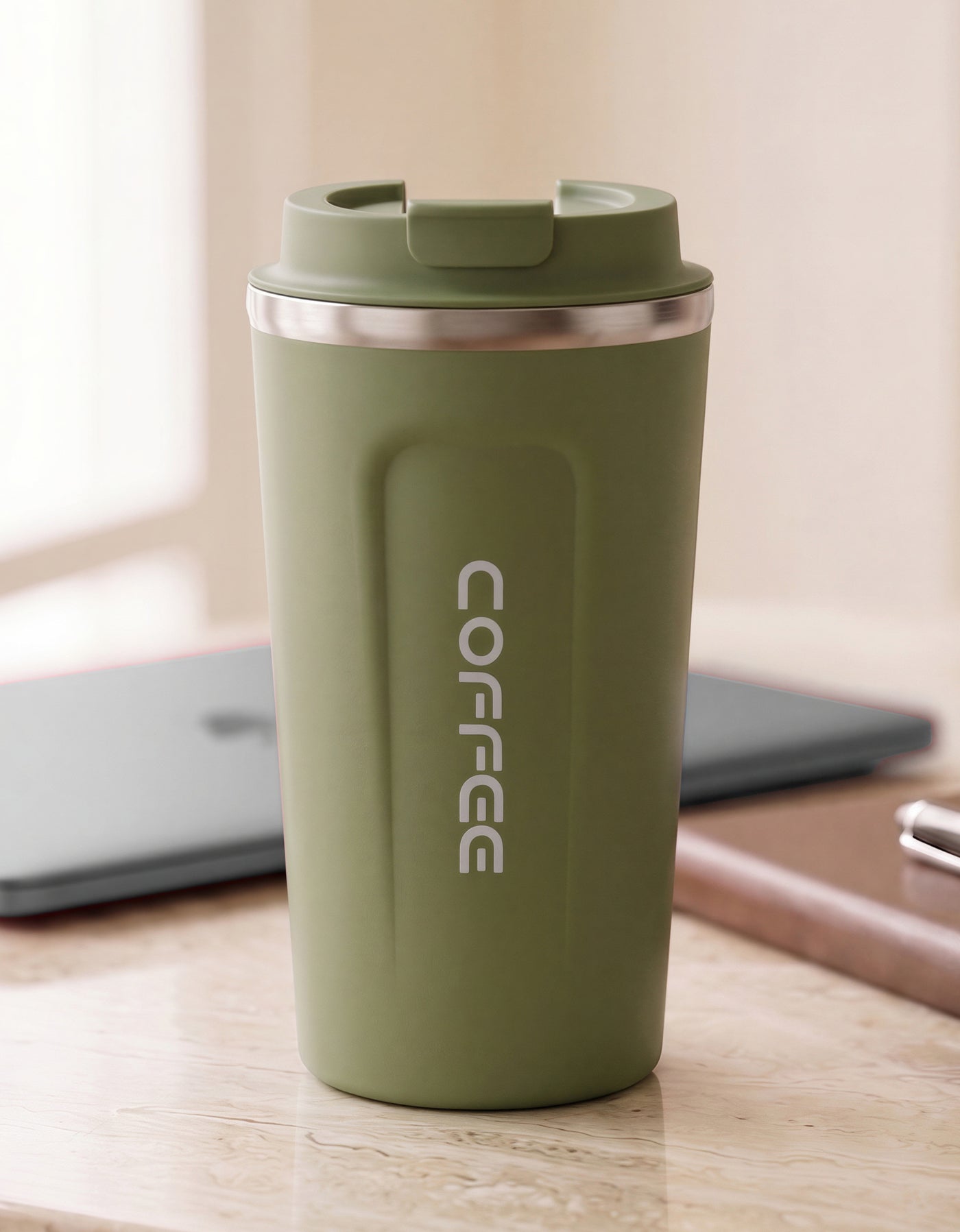 Taza Térmica para Café 510 ml con Tapa color Verde Militar