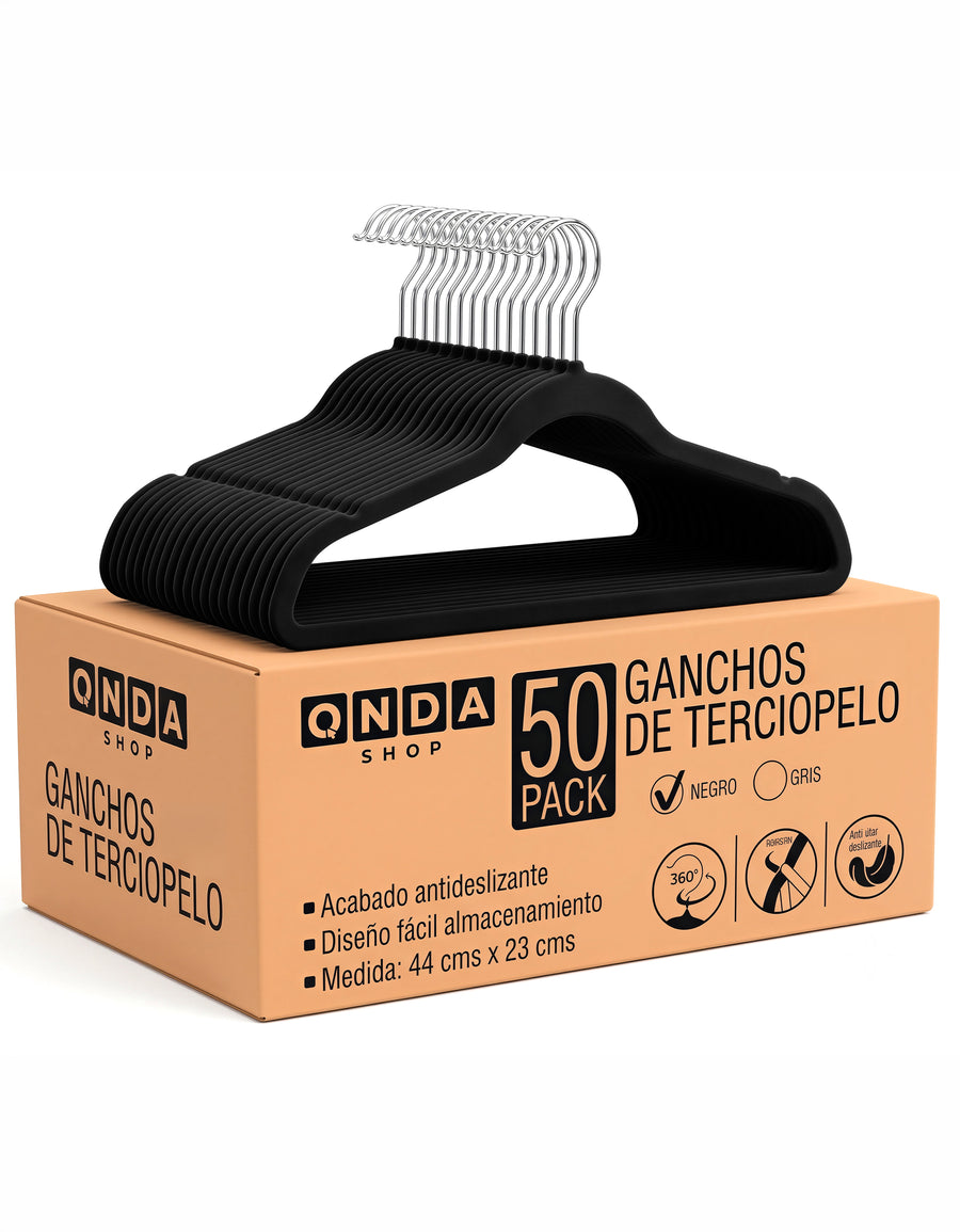 Ganchos de Terciopelo Antideslizantes · Caja con 30 color Negro