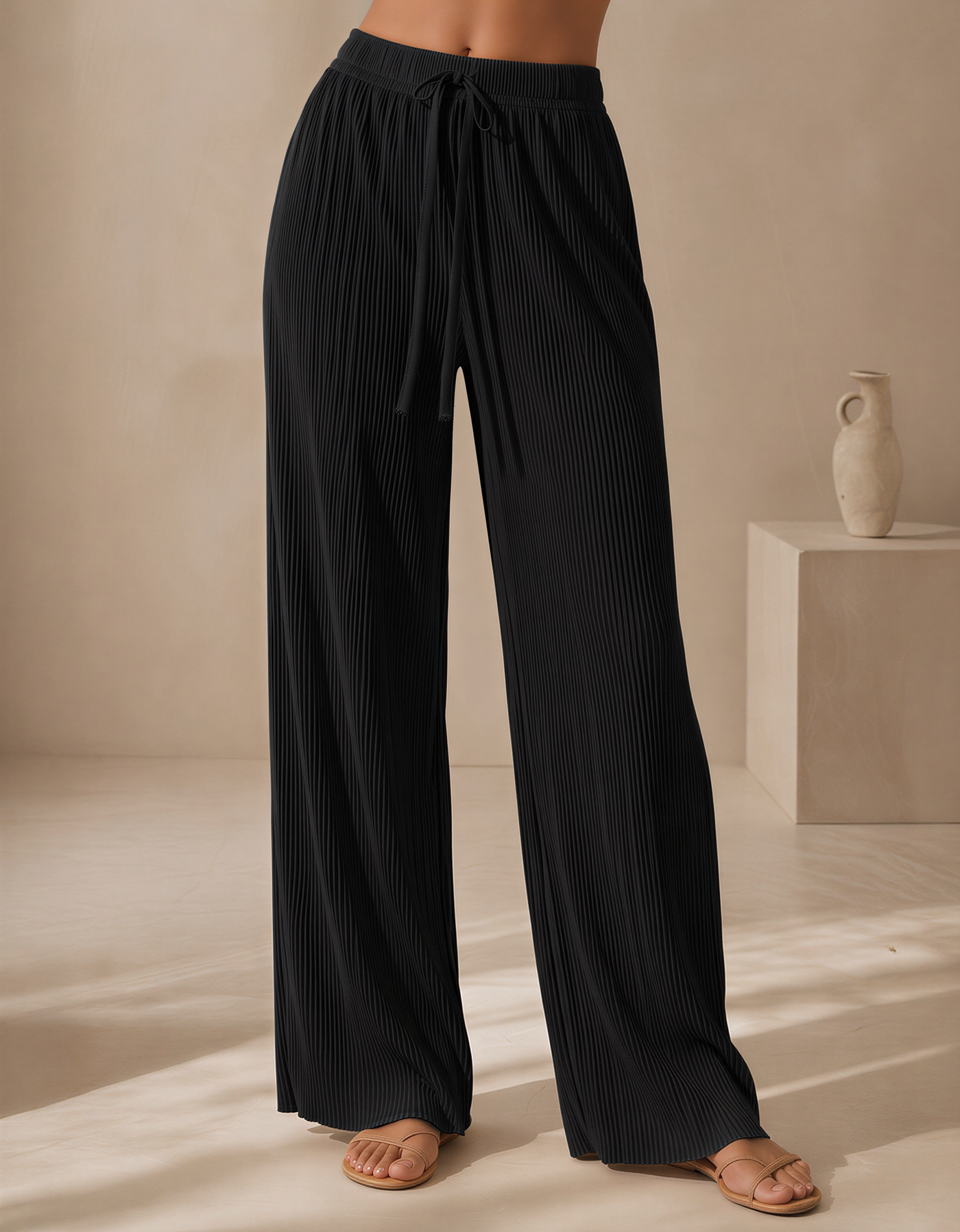 Pantalón Mujer Pierna Ancha Casual color Negro