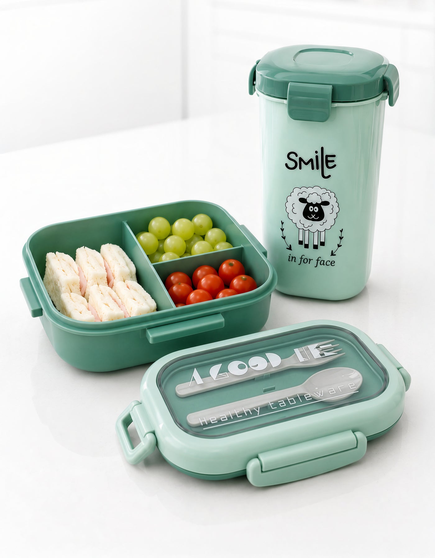 Set Contenedor de Comida y Vaso · Lonchera Escolar color Verde