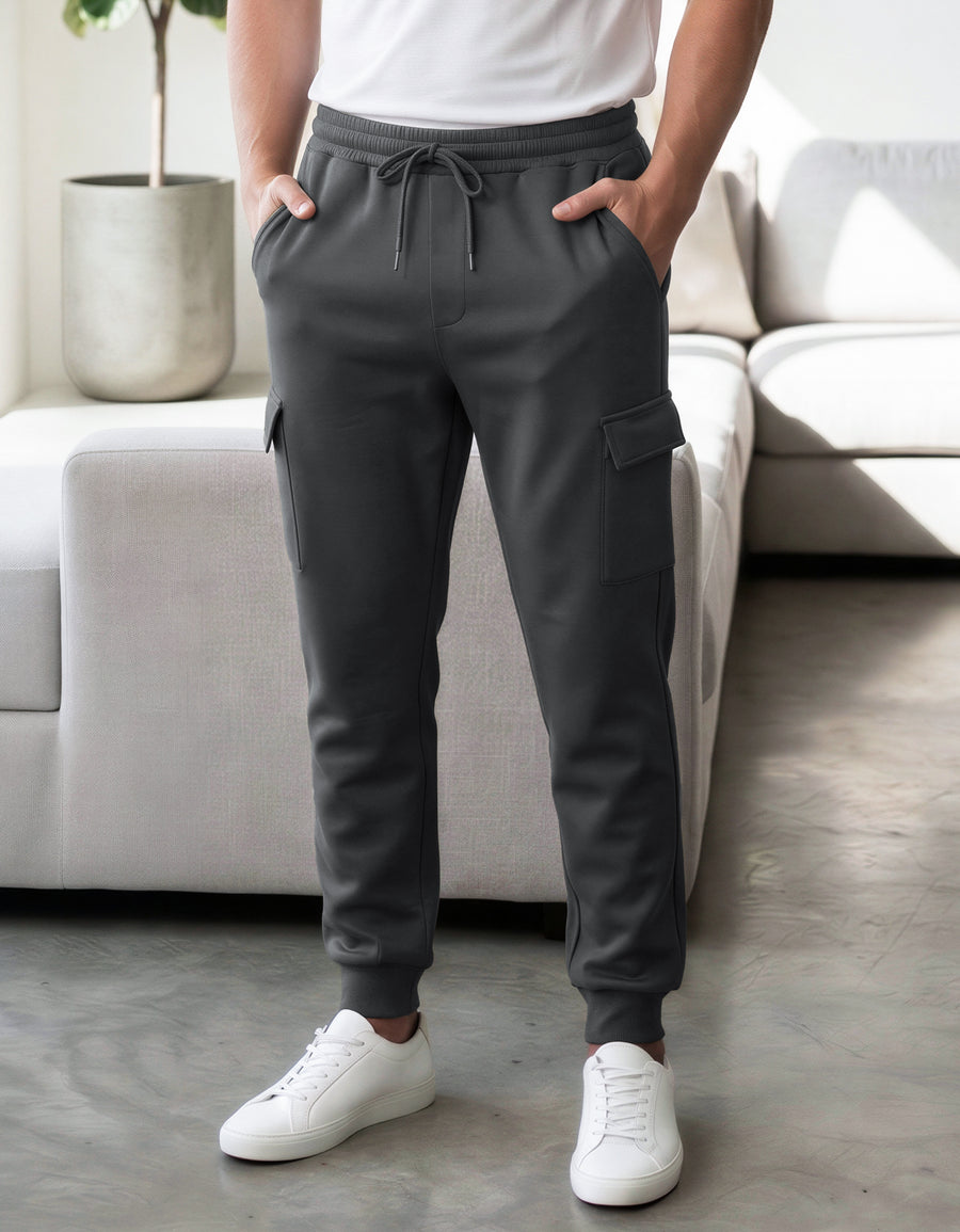 Pants Jogger Cargo Hombre Fleece con Bolsillos Laterales color Gris Oxford