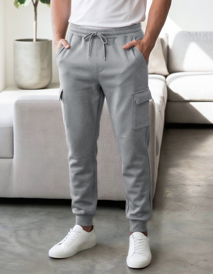 Pants Jogger Cargo Hombre Fleece con Bolsillos Laterales color Gris Jaspe
