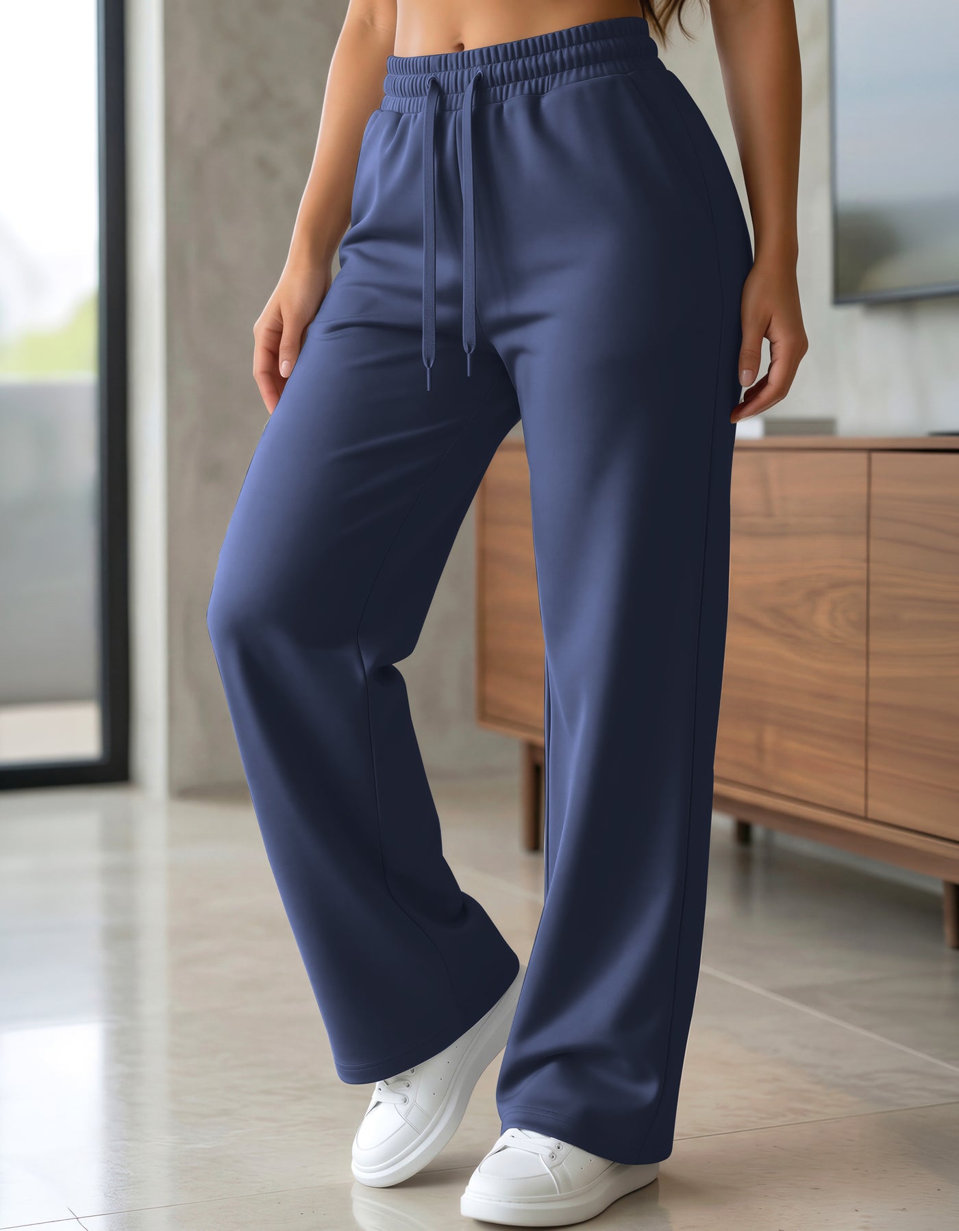 Pants Recto Mujer Fleece Corte Cómodo color Azul Marino