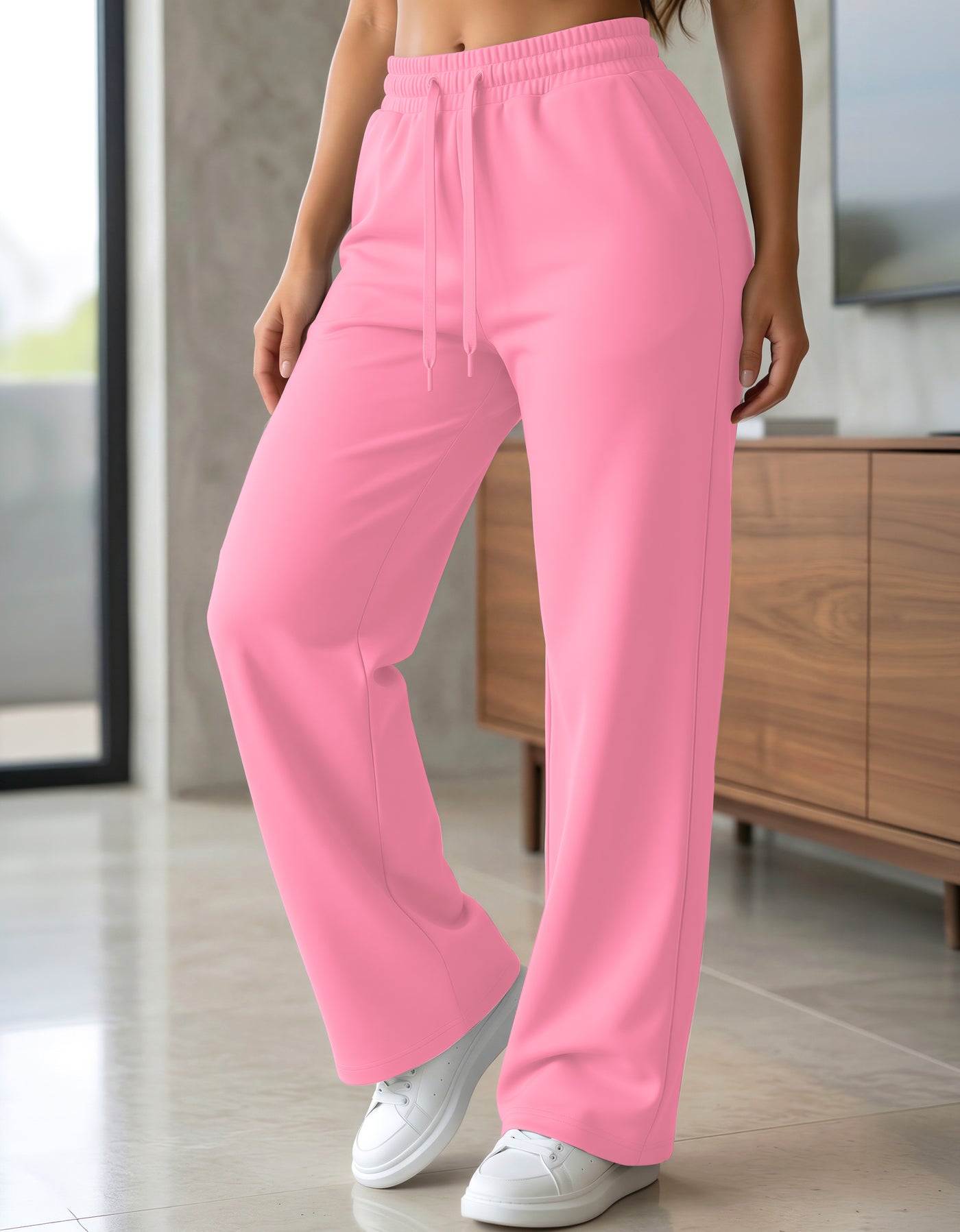 Pants Recto Mujer Fleece Corte Cómodo color Rosa