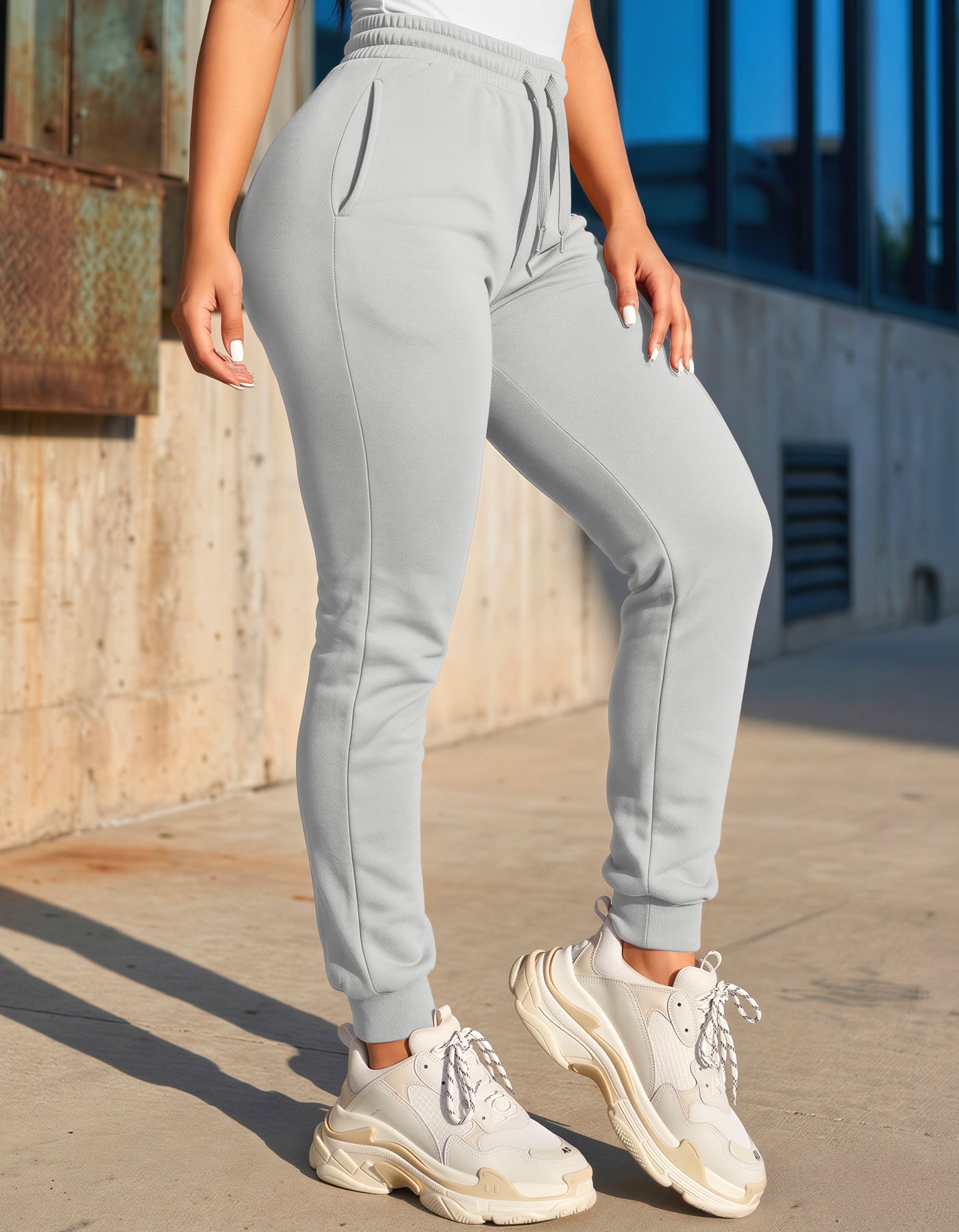 Pants Jogger Mujer Fleece con Bolsillos color Gris Jaspe