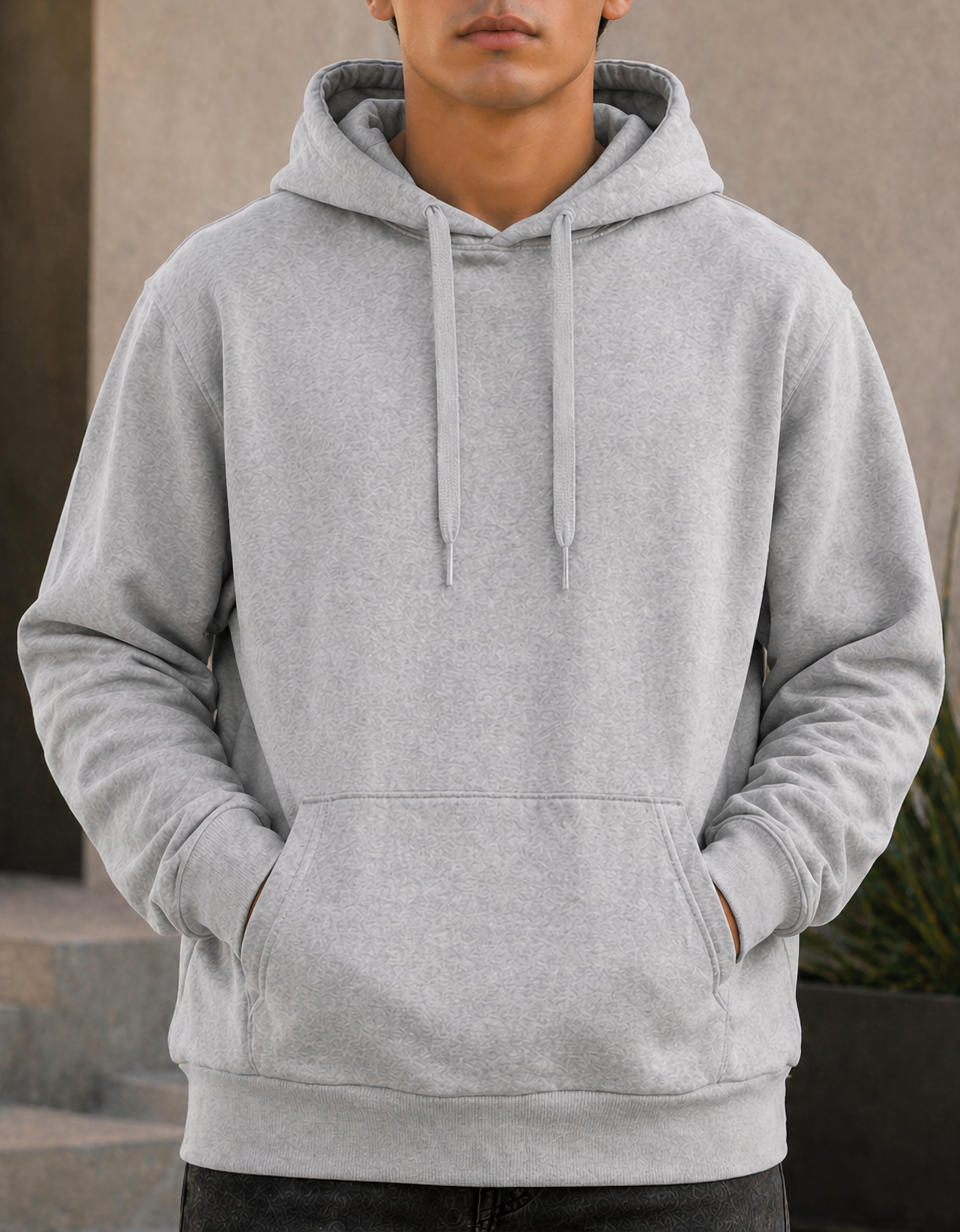 Sudadera Hombre Hoodie con Capucha Fleece · Bolsillo Canguro color Gris Jaspe