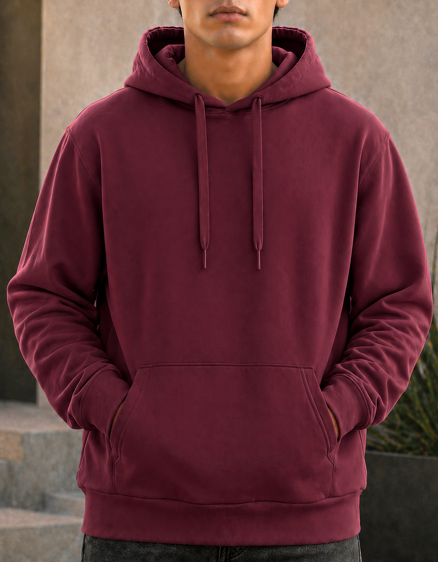 Sudadera Hombre Hoodie con Capucha Fleece · Bolsillo Canguro color Vino