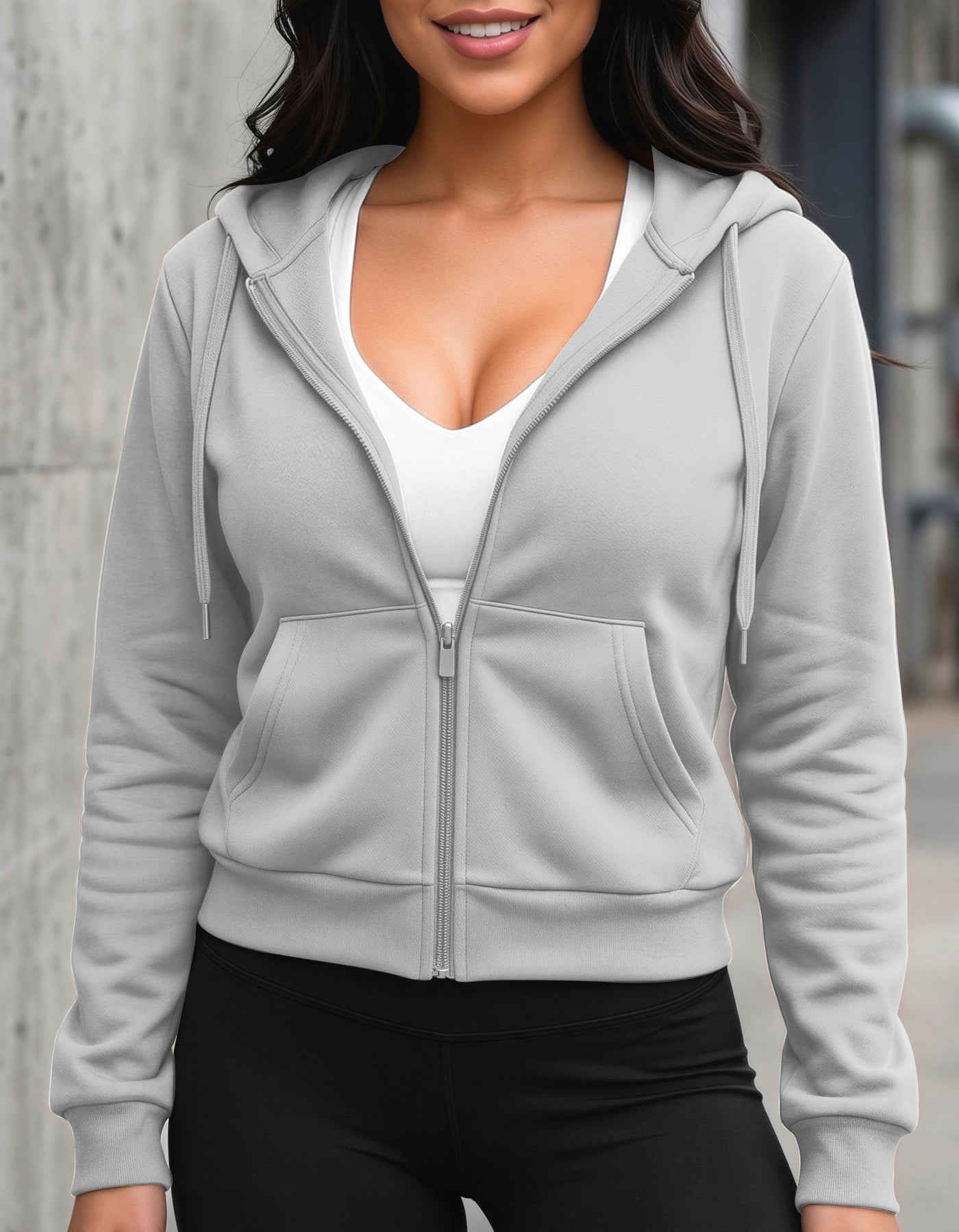 Sudadera Mujer Cuello Redondo Fleece color Gris Jaspe