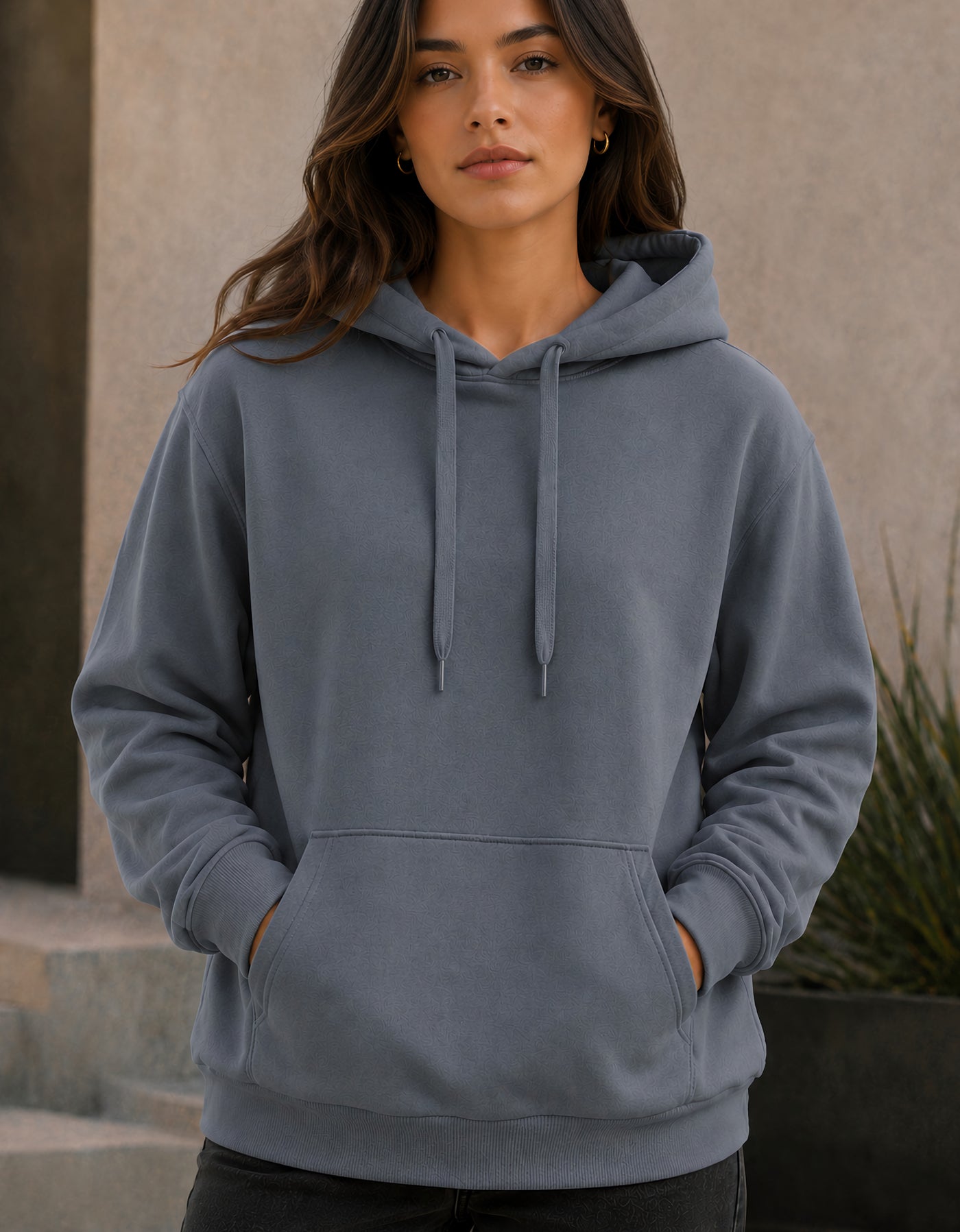 Sudadera Mujer Hoodie con Capucha Fleece · Bolsillo Canguro color Acero
