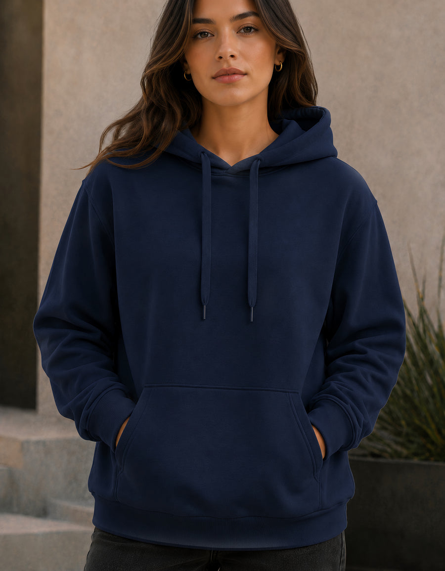 Sudadera Mujer Hoodie con Capucha Fleece · Bolsillo Canguro color Azul Marino