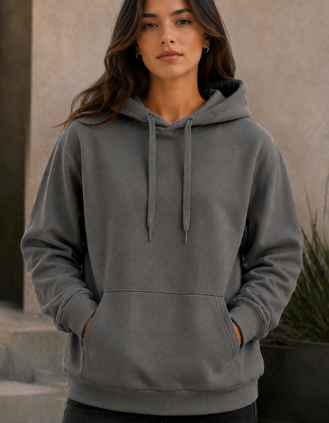 Sudadera Mujer Hoodie con Capucha Fleece · Bolsillo Canguro color Gris Oxford