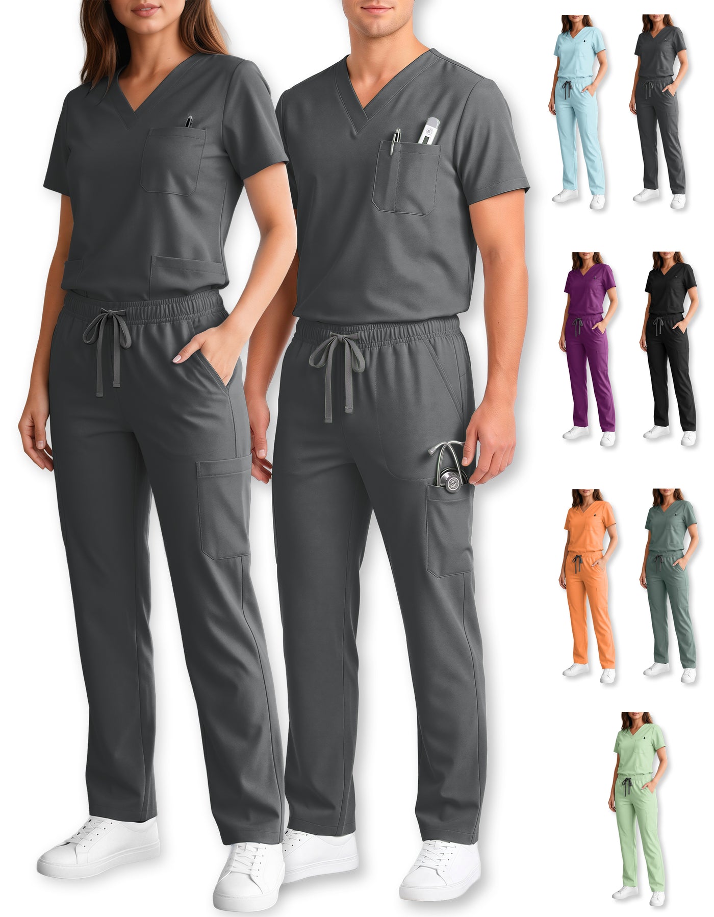 Uniforme Médico 2 Piezas Filipina y Pantalón · Unisex color Gris Oxford