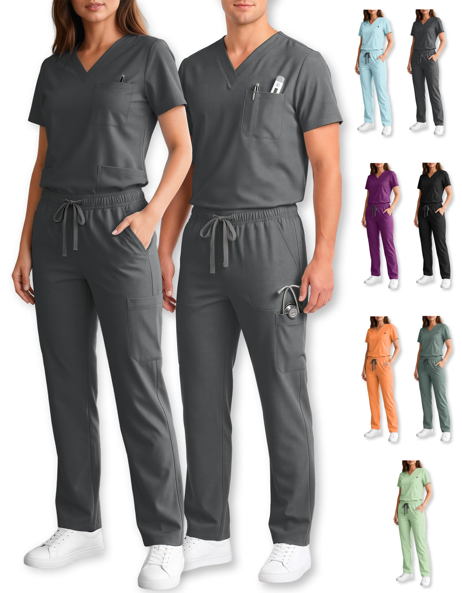 Uniforme Médico 2 Piezas Filipina y Pantalón · Unisex color Gris Oxford