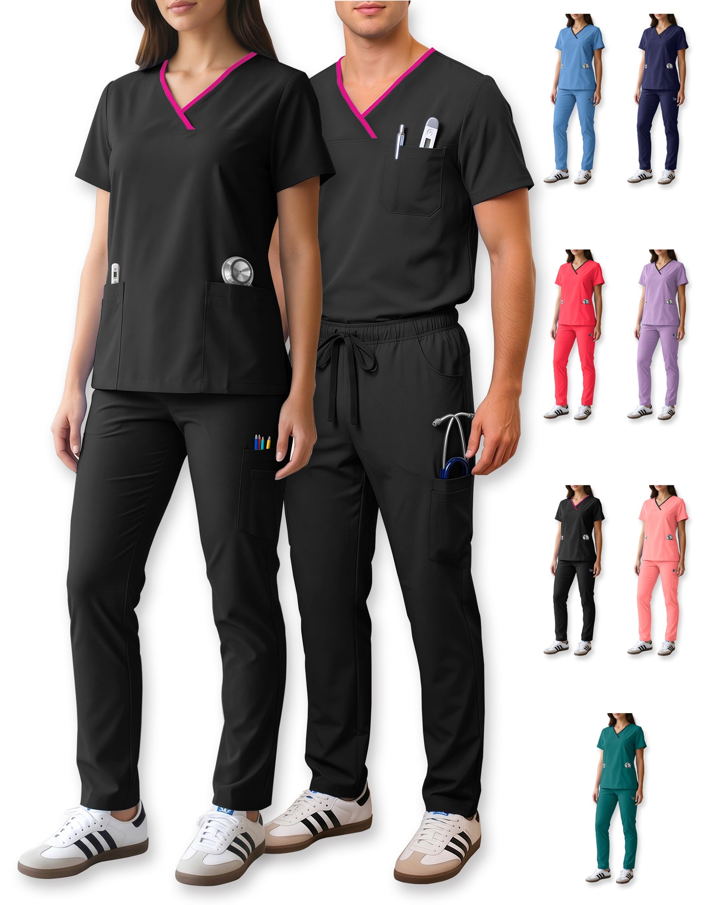 Uniforme Médico 2 Piezas Filipina y Pantalón · Unisex color Negro ·2