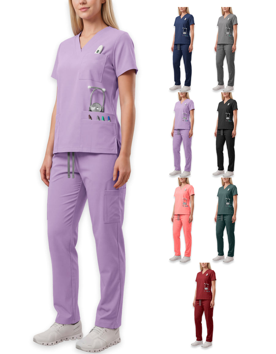 Uniforme Médico 2 Piezas Filipina y Pantalón · Unisex color Lila ·2