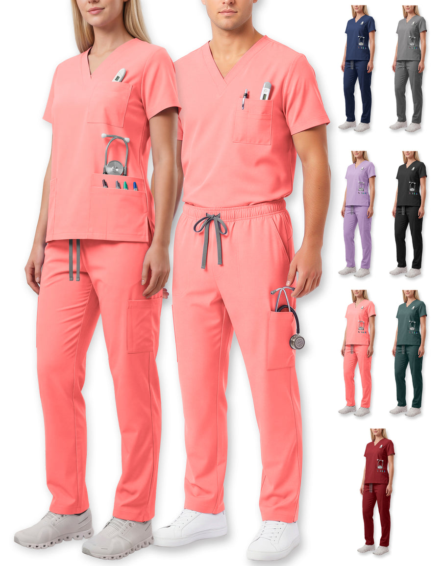 Uniforme Médico 2 Piezas Filipina y Pantalón · Unisex color Rosa Claro ·2