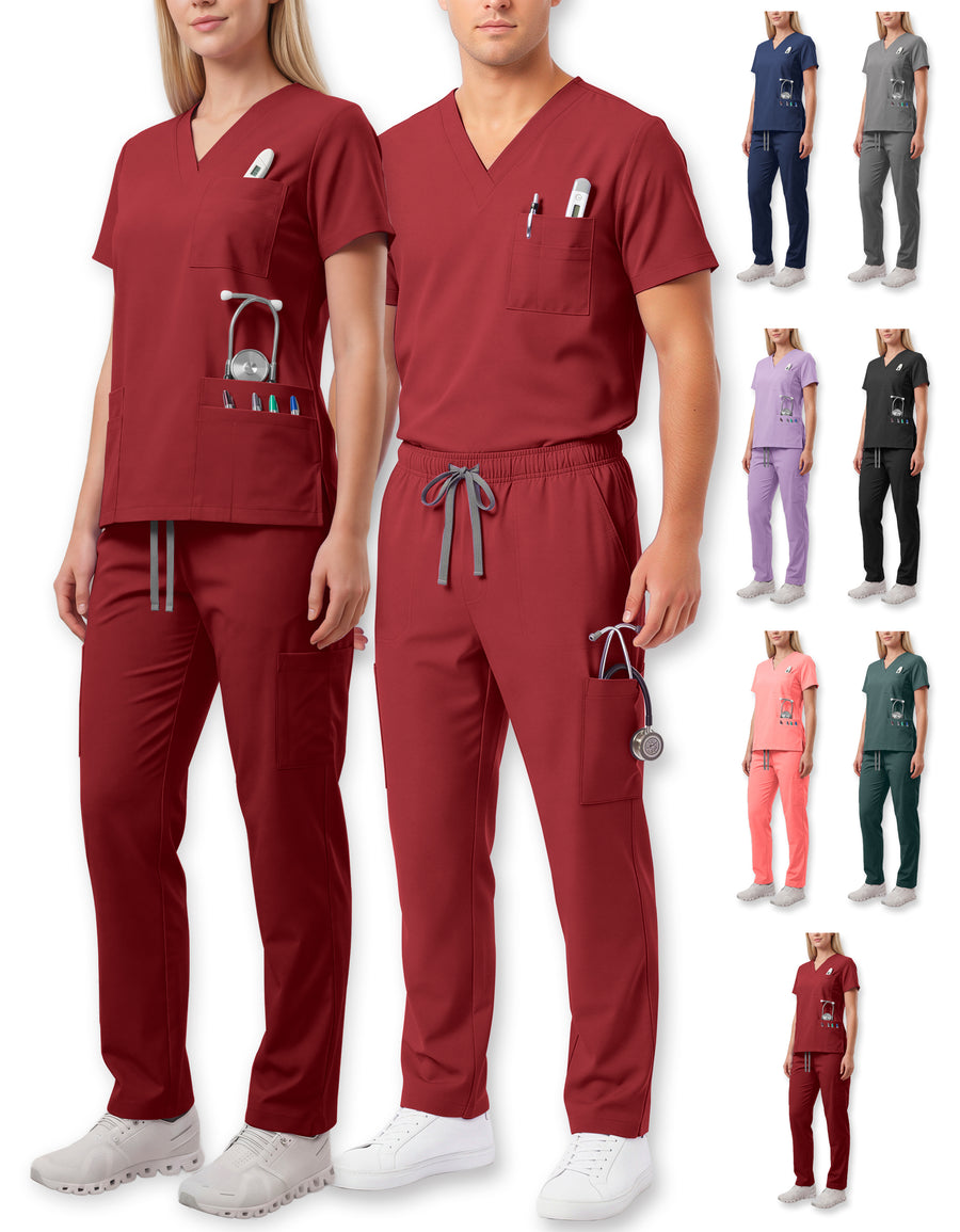 Uniforme Médico 2 Piezas Filipina y Pantalón · Unisex color Burdeos