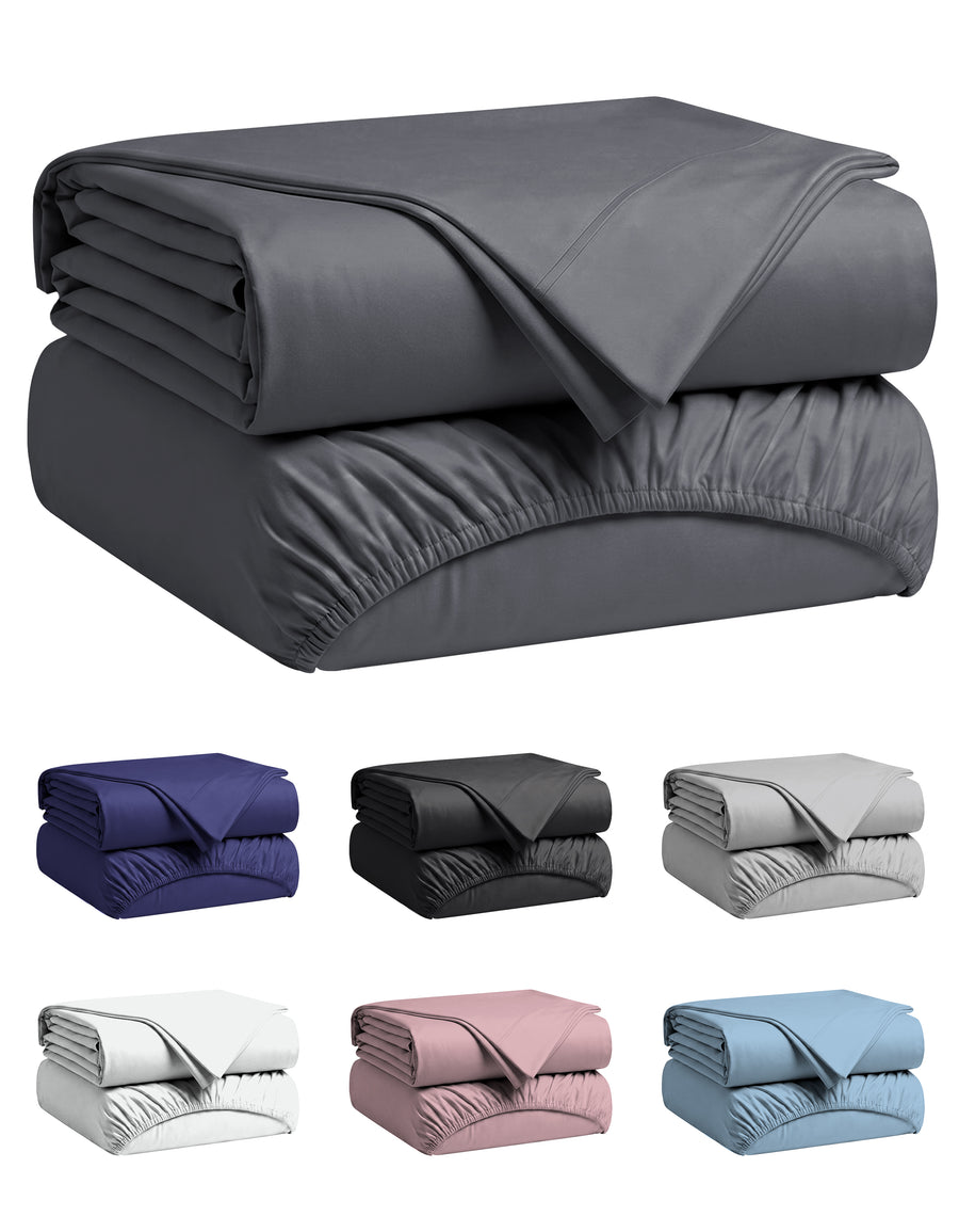 Juego de sábanas individual microfibra color Gris Oxford, sábana encimera y de cajón dobladas