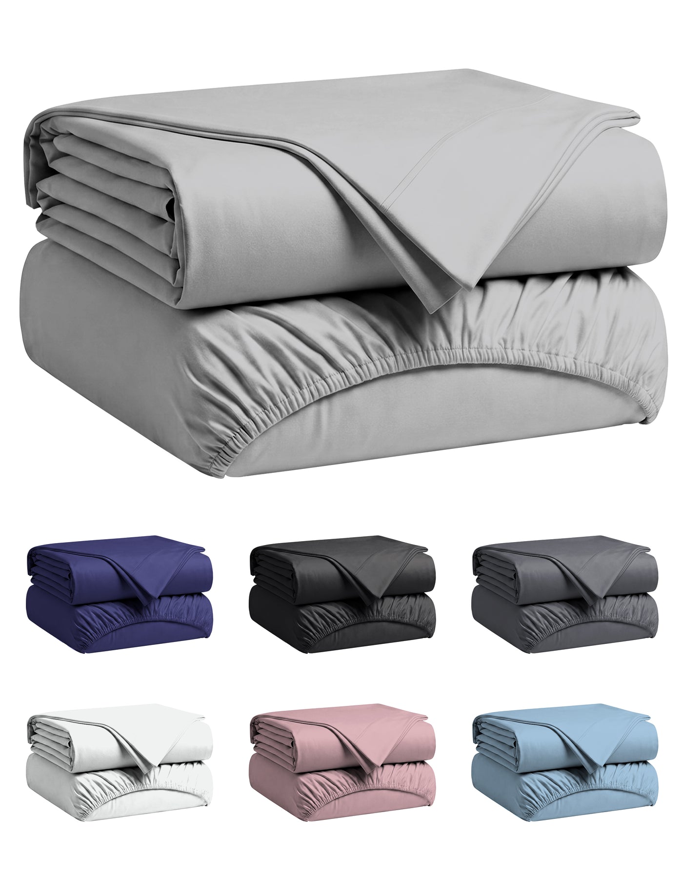 Juego de sábanas individual microfibra color Gris, sábana encimera y de cajón dobladas