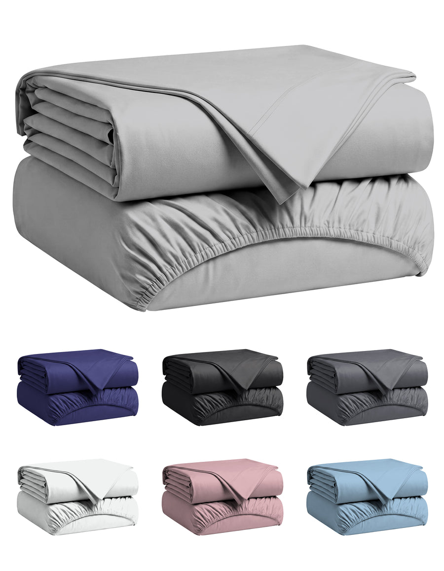Juego de sábanas individual microfibra color Gris, sábana encimera y de cajón dobladas