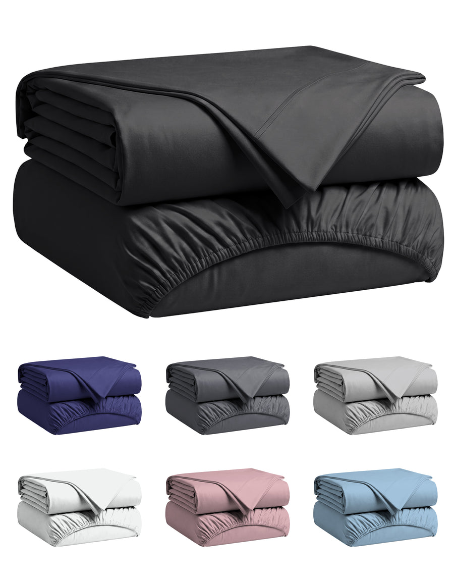Juego de sábanas individual microfibra color Negro, sábana encimera y de cajón dobladas