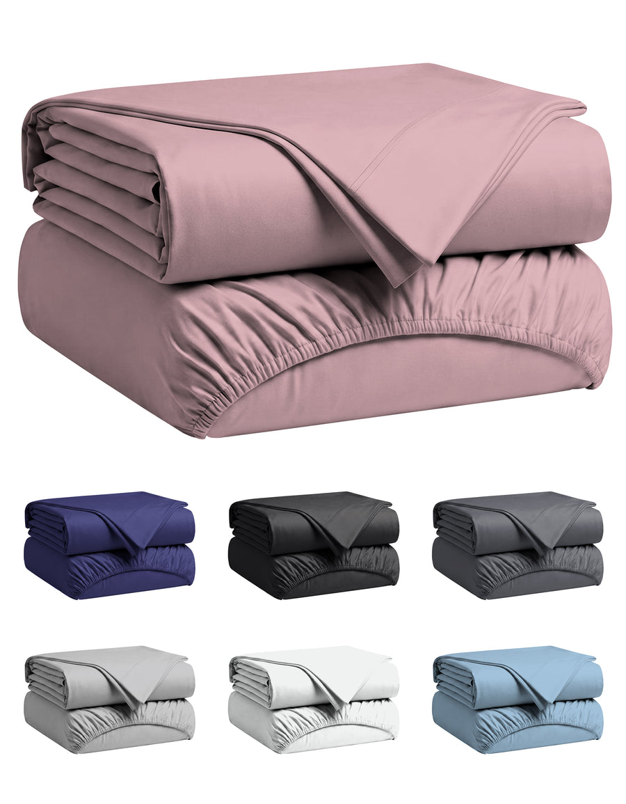 Juego de sábanas individual microfibra color Rosa, sábana encimera y de cajón dobladas