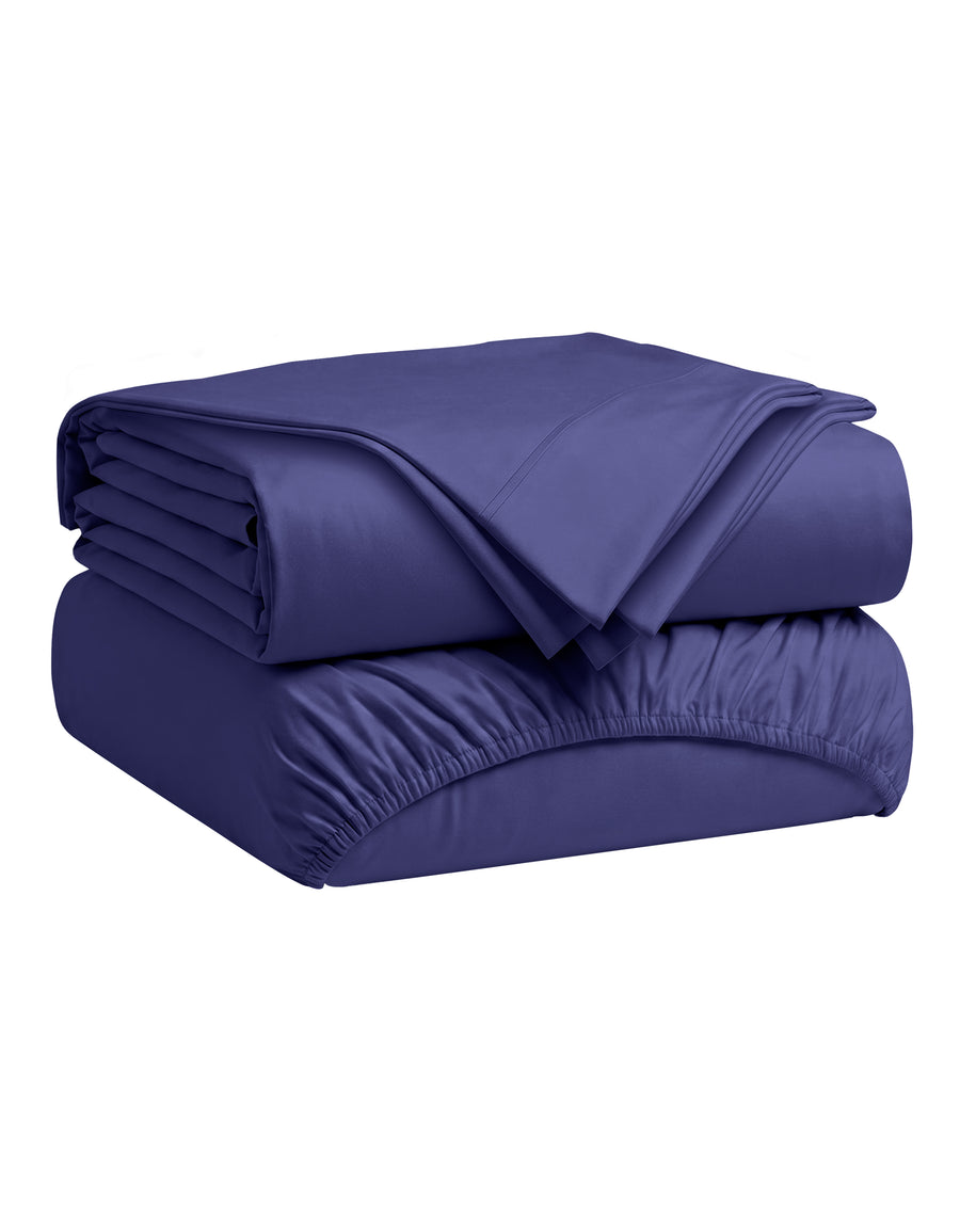 Juego de Sábanas Matrimonial Microfibra · Sábana de Cajón Ajustable color Azul Marino
