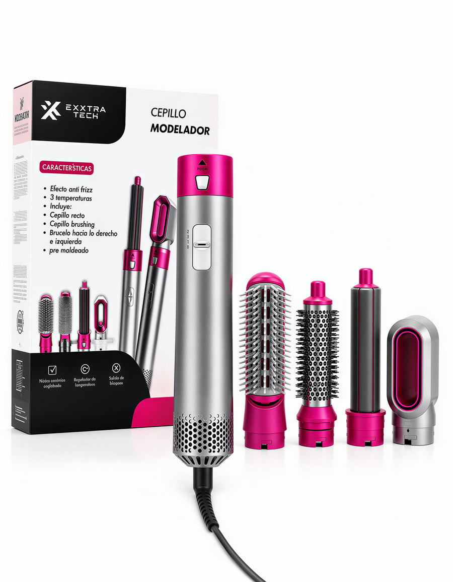 Set Modelador de Cabello 5 en 1 · Cepillo Secador color Gris / Rosa