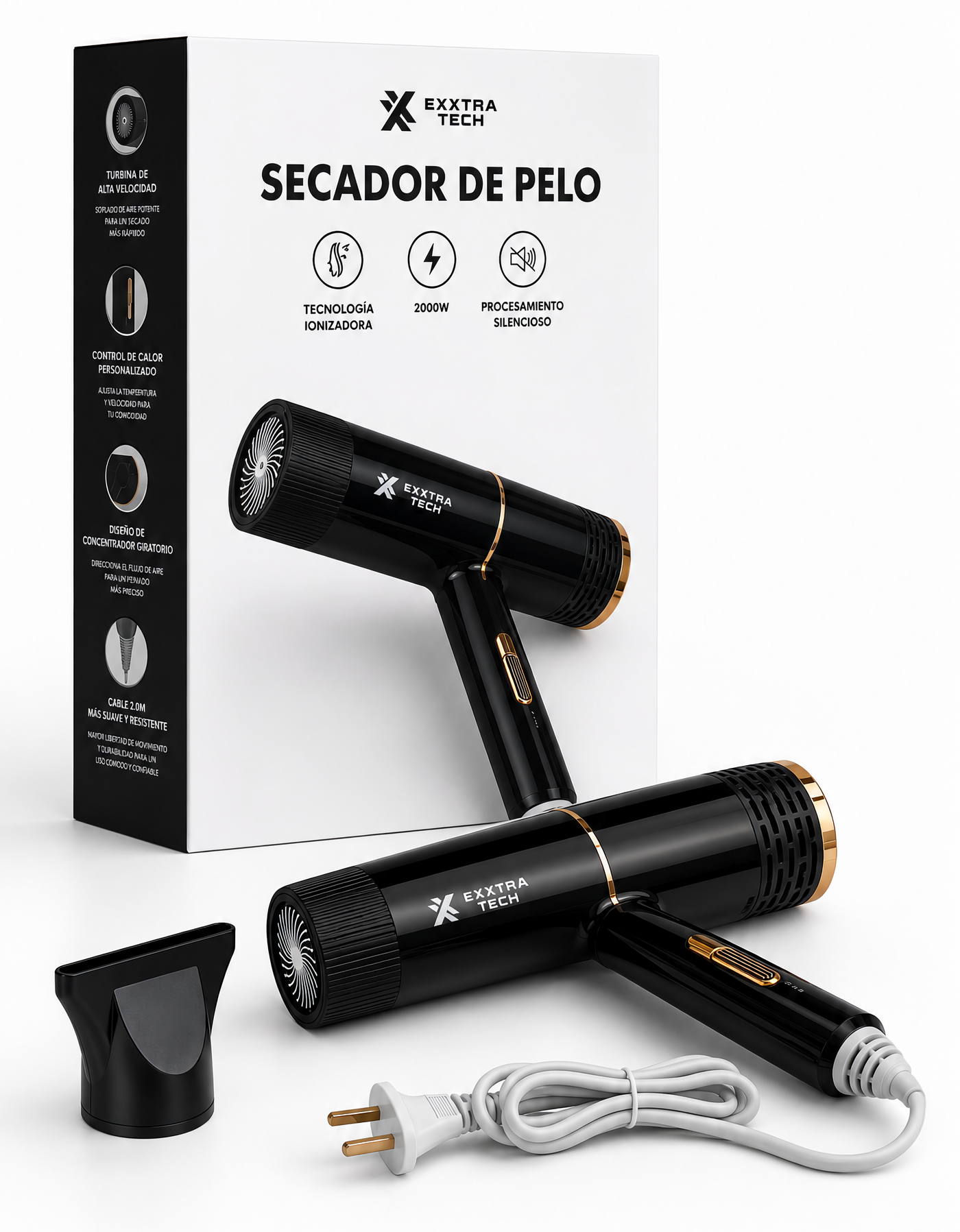 Secadora de Cabello 2000 W con Difusor color Negro