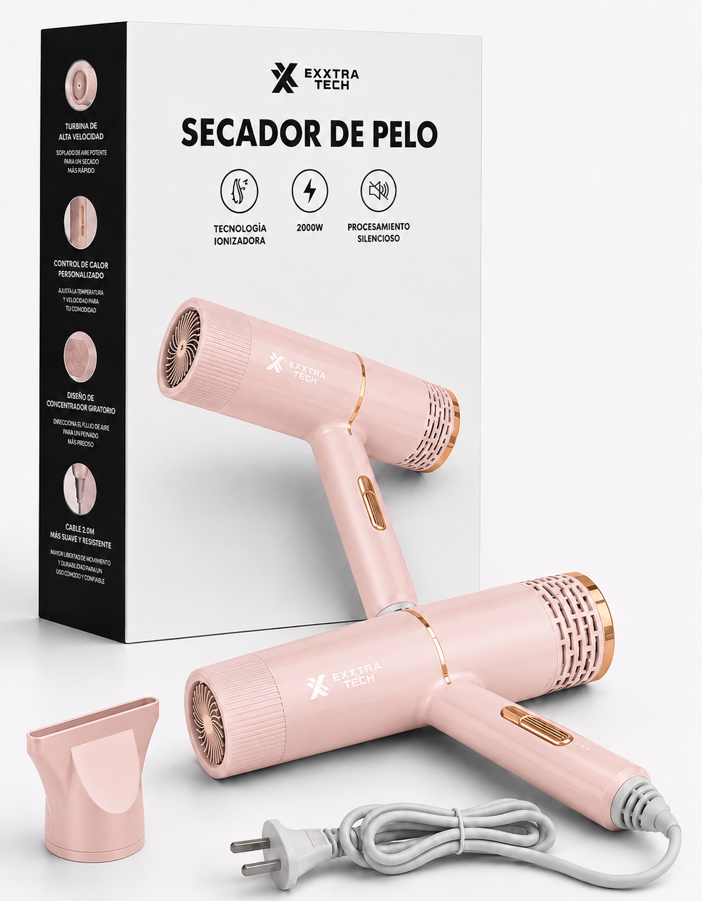 Secadora de Cabello 2000 W con Difusor color Rosa