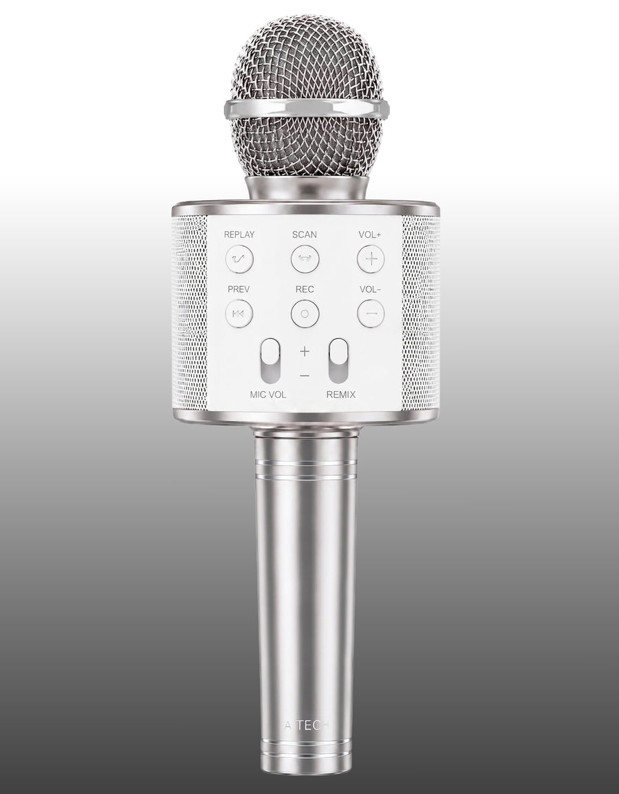 Micrófono Karaoke Bluetooth con Bocina WS858 color Plata