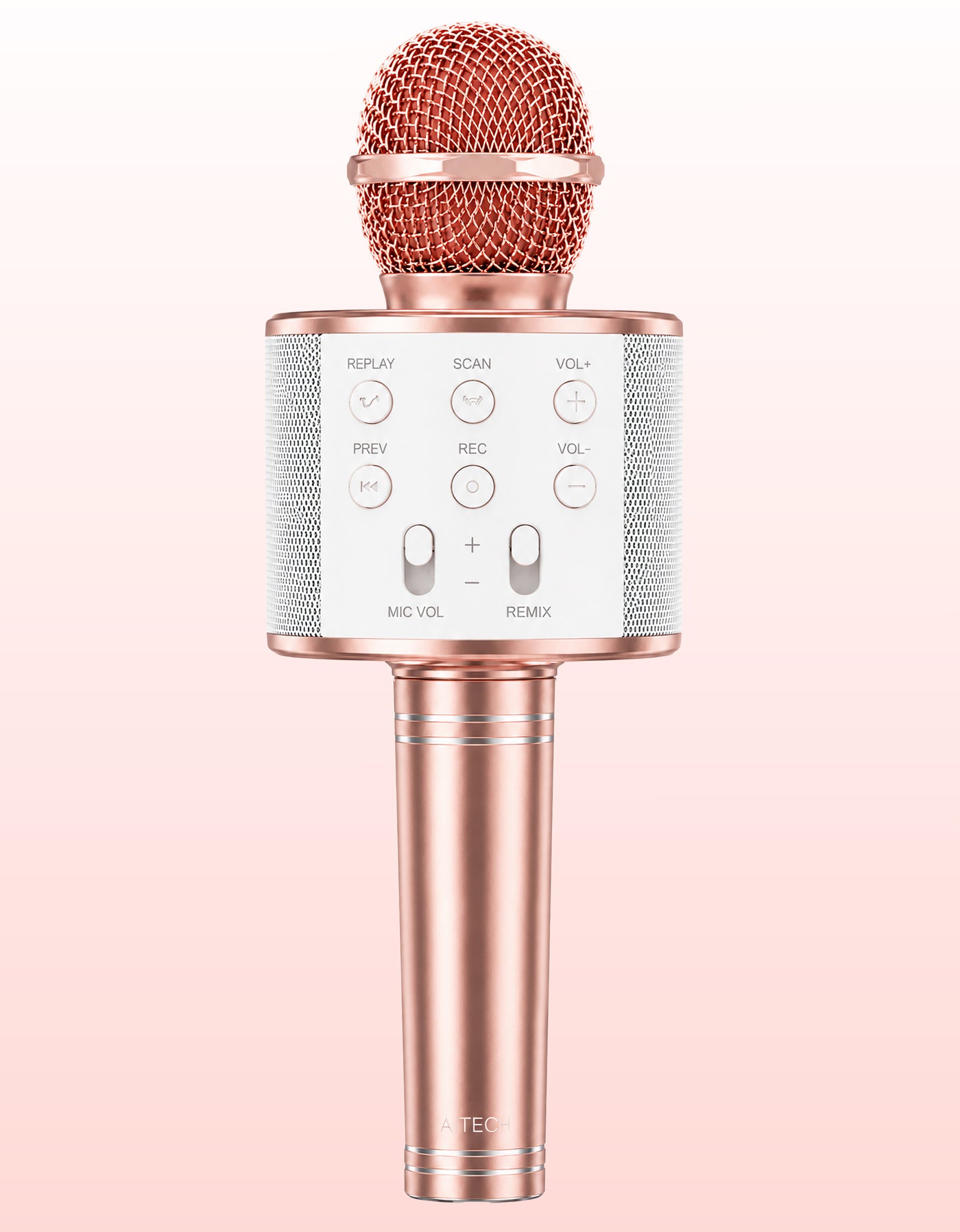 Micrófono Karaoke Bluetooth con Bocina WS858 color Rosa Claro