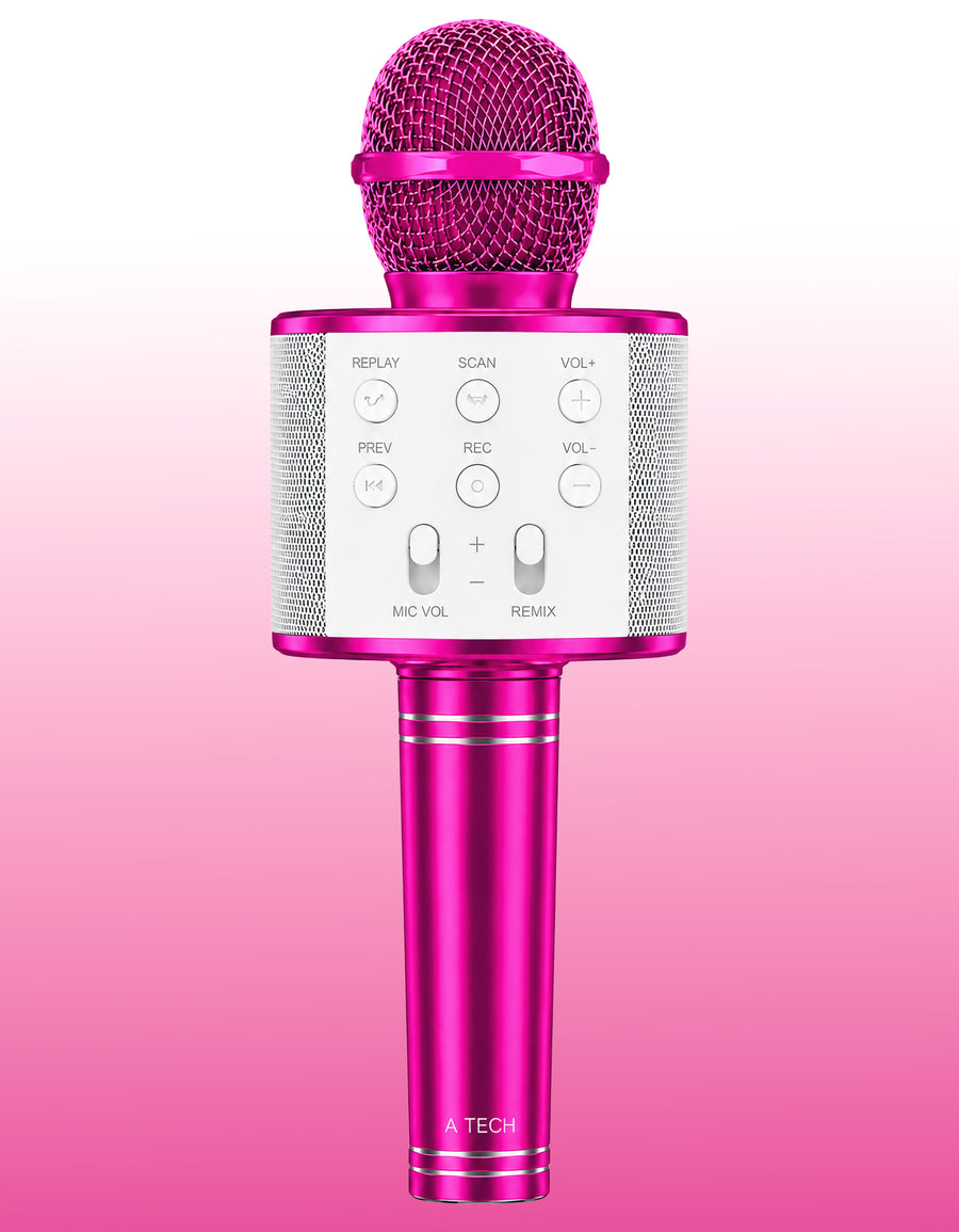 Micrófono Karaoke Bluetooth con Bocina WS858 color Rosa fuerte