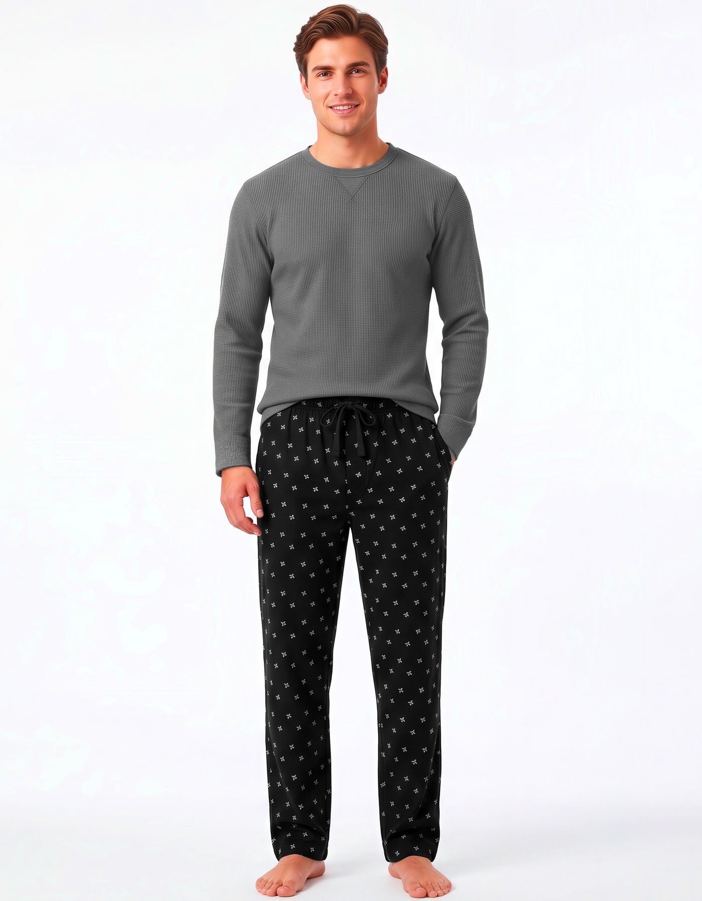 Conjunto Térmico Playera y Pants Polar · 2 Piezas (M5233) color Gris Oxford / Aviones negro