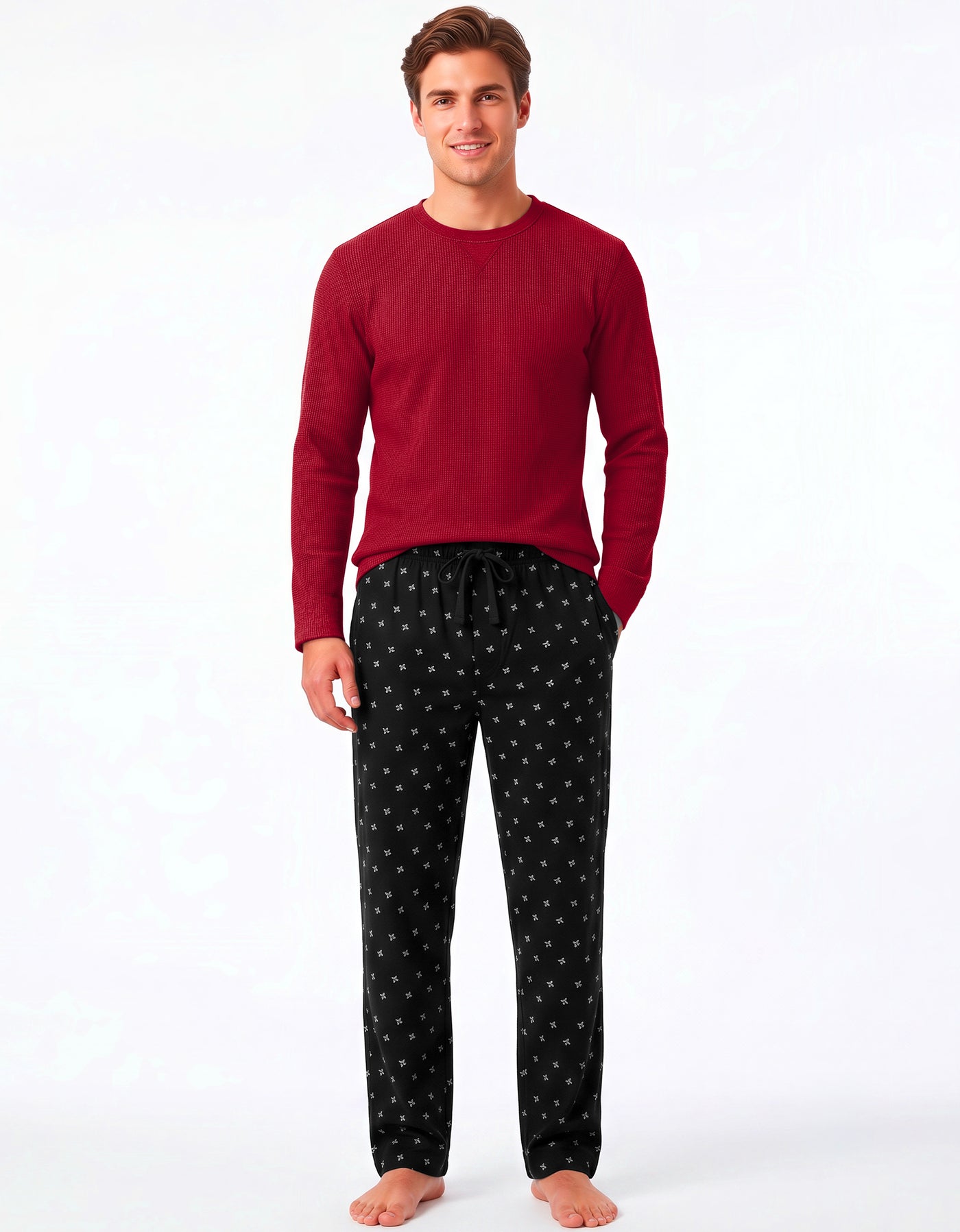 Conjunto Térmico Playera y Pants Polar · 2 Piezas (M5234) color Vino / Aviones negro