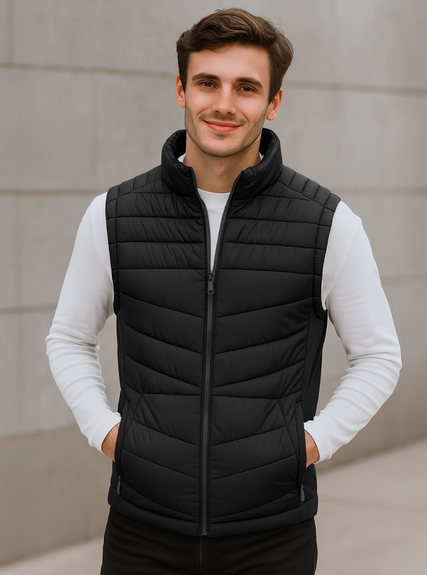 Chaleco Acolchado Hombre Ligero e Impermeable color Negro